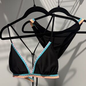 Black Bikini Set with Pastel Trim